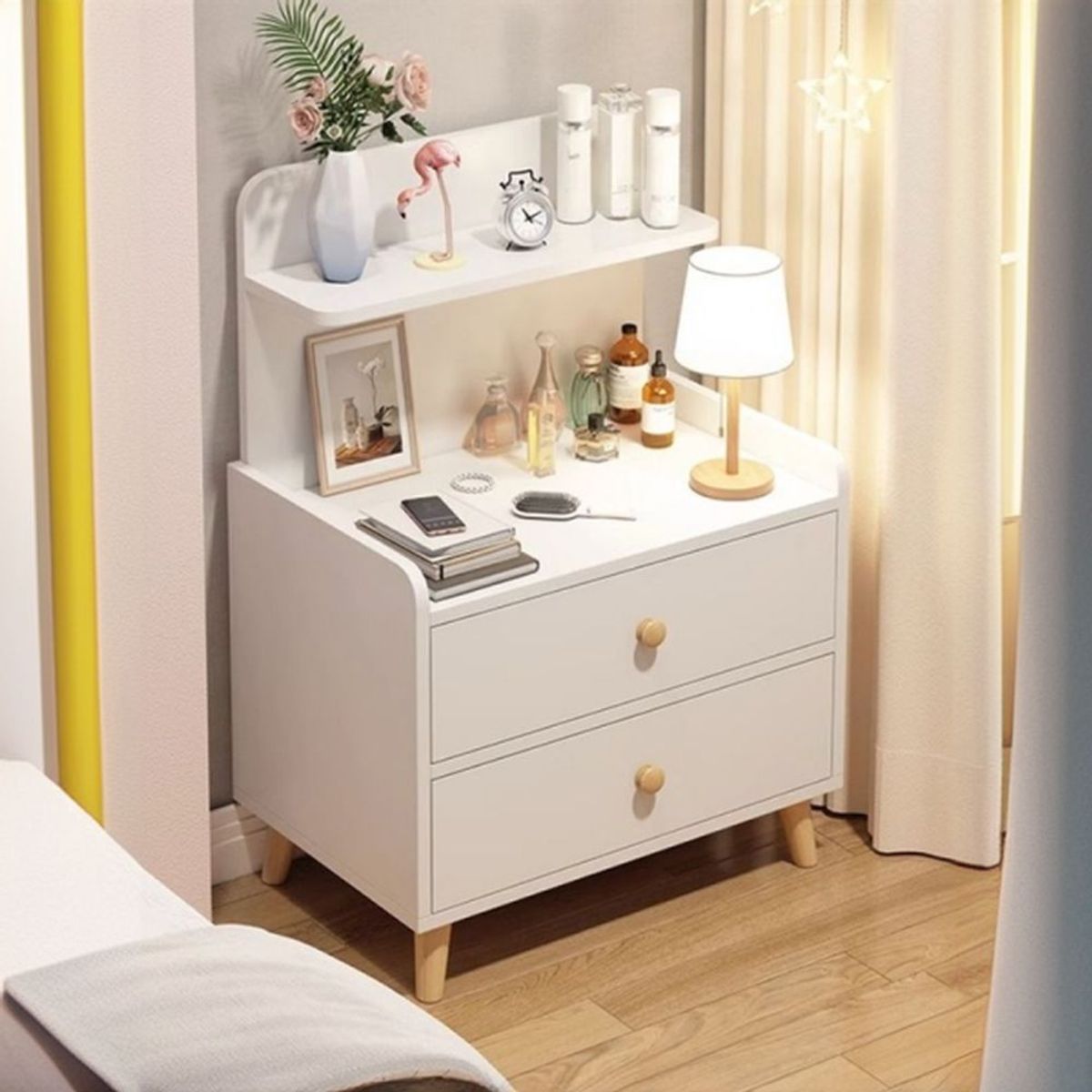 GENERICO - Velador Larissa 2 Cajones - Blanco