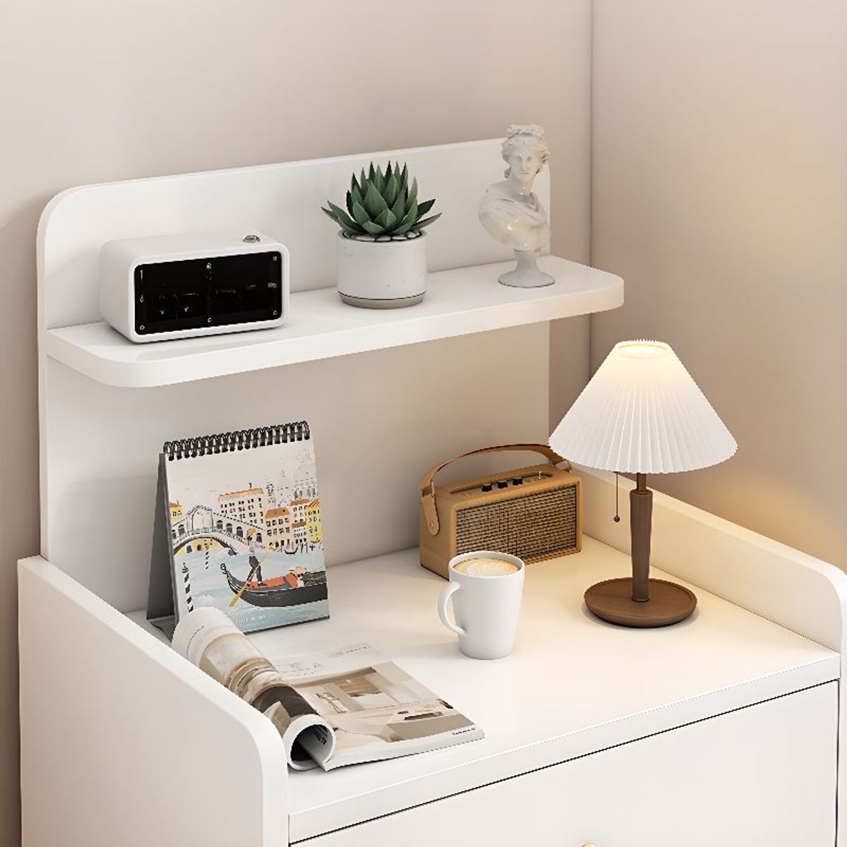 GENERICO - Velador Larissa 2 Cajones - Blanco