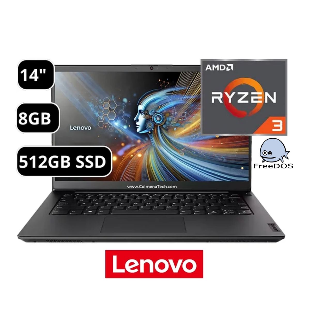 LENOVO - LAPTOP LENOVO 14" FHD AMD RYZEN 3 5400U 8GB RAM 512GB SSD FREEDOS K14 G1 (21CUS0PT00)