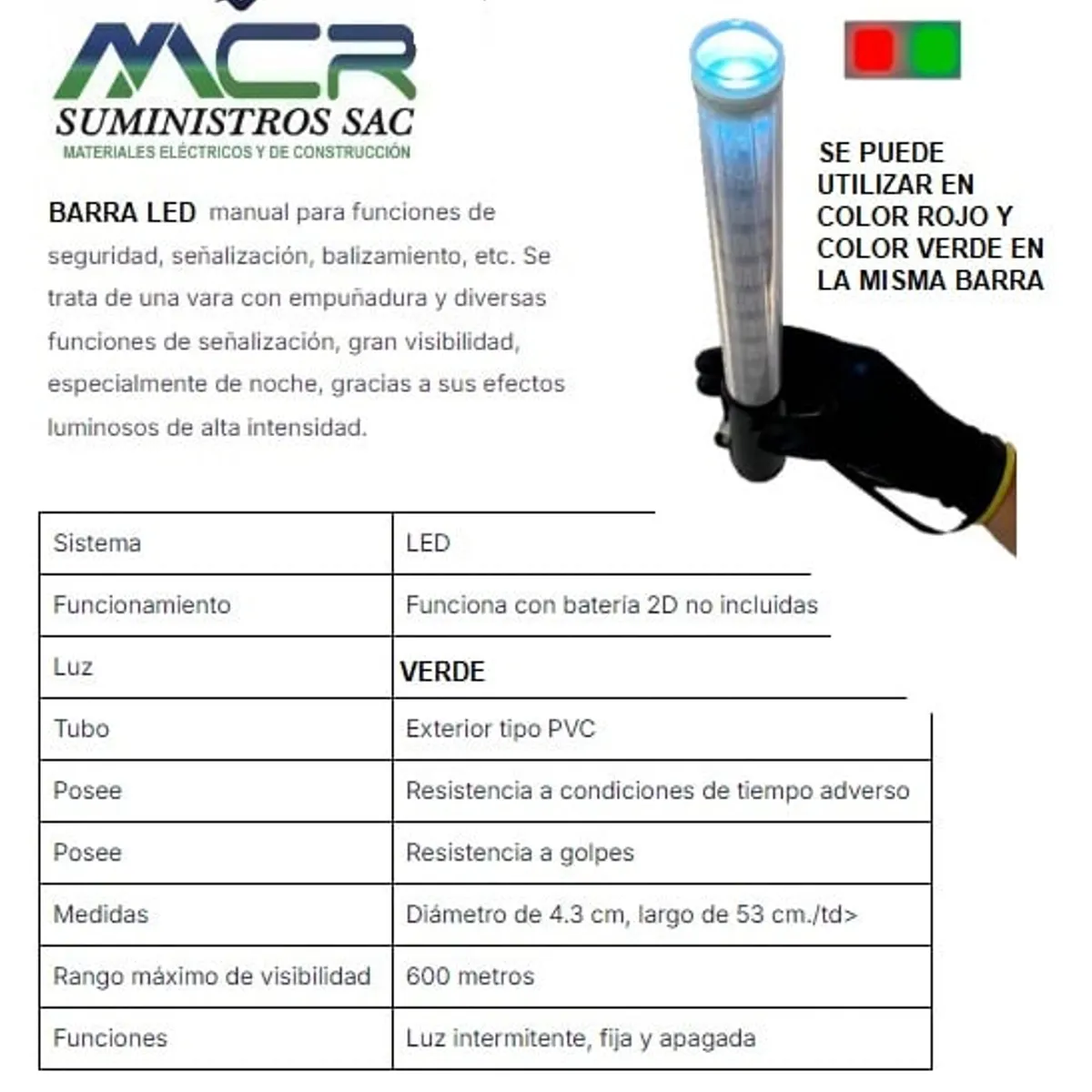 GENERICO - BARRA LED 2 COLORES EN 1 DUAL SEÑALIZACION Y TRANSITO D PILA