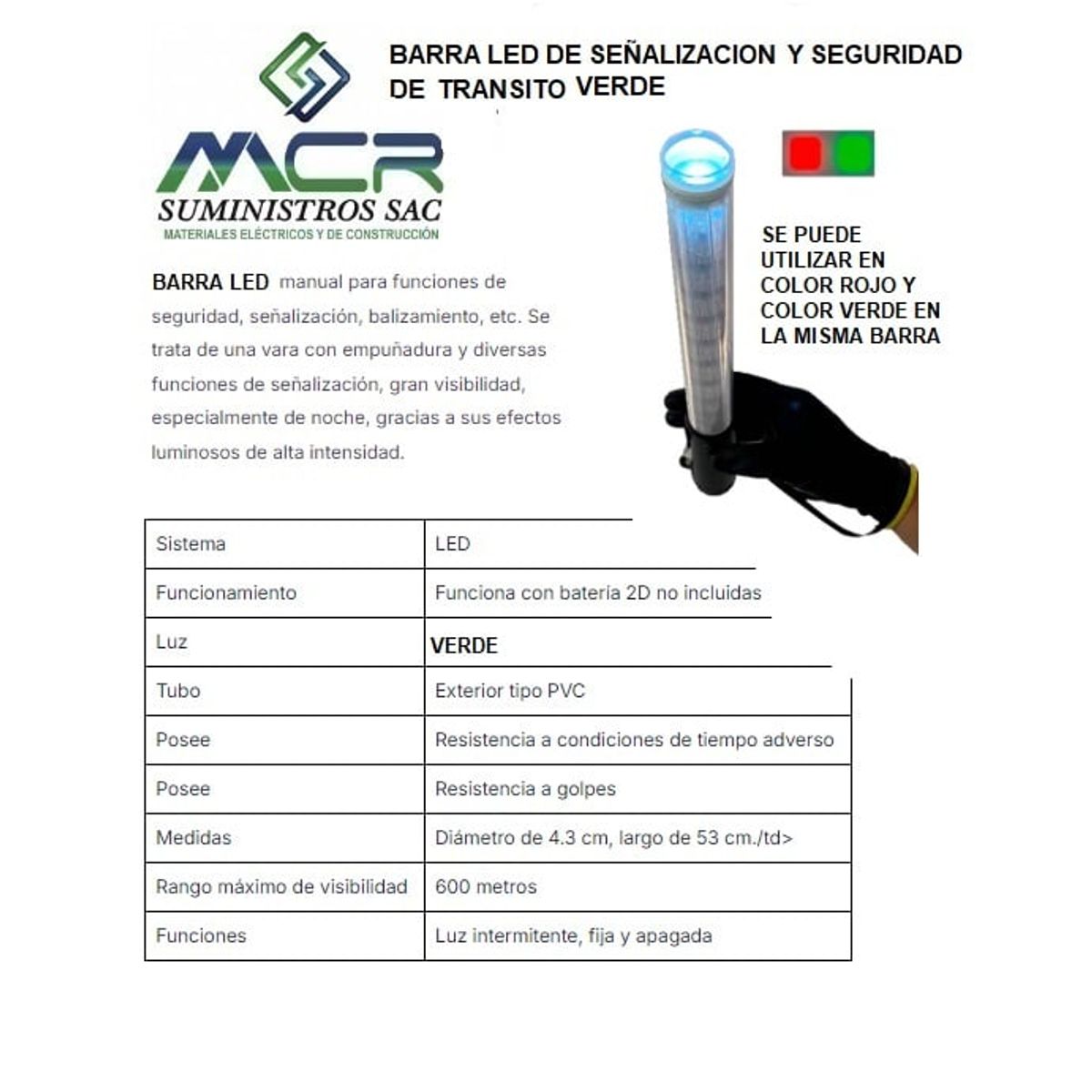 GENERICO - BARRA LED 2 COLORES EN 1 DUAL SEÑALIZACION Y TRANSITO D PILA