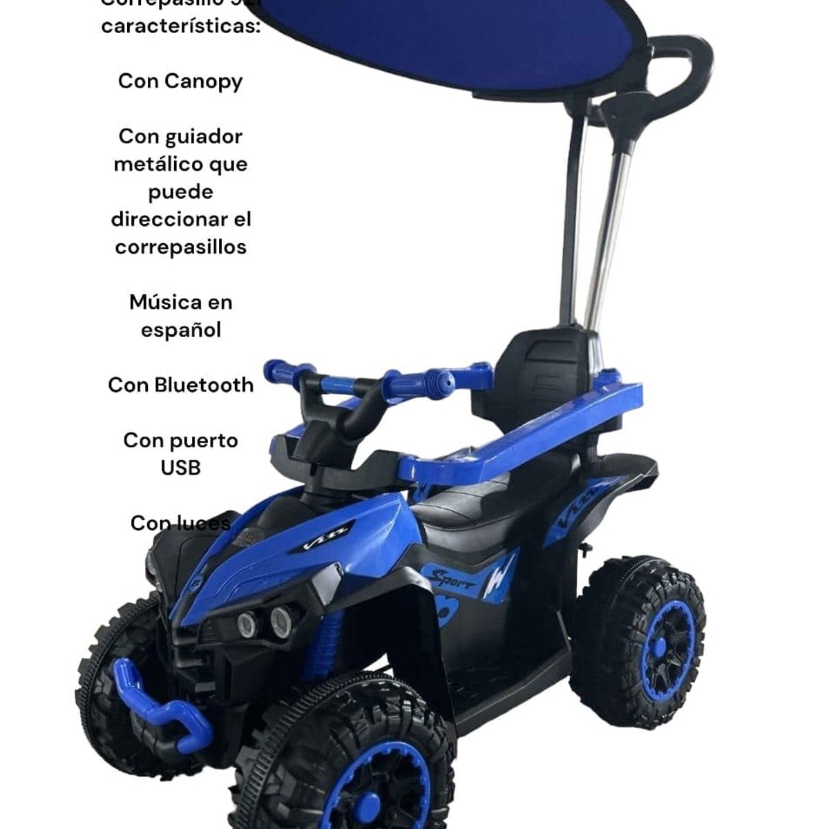 GENERICO - Cuatrimoto Musical Luces Bluetooth con Guiador y Sombrilla