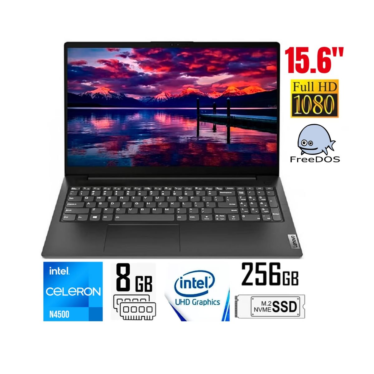 LENOVO - LAPTOP LENOVO INTEL CELERON N4500 8GB RAM 256GB SSD FREEDOS 156 FHD V15 G2 IJL 82QY00QALM