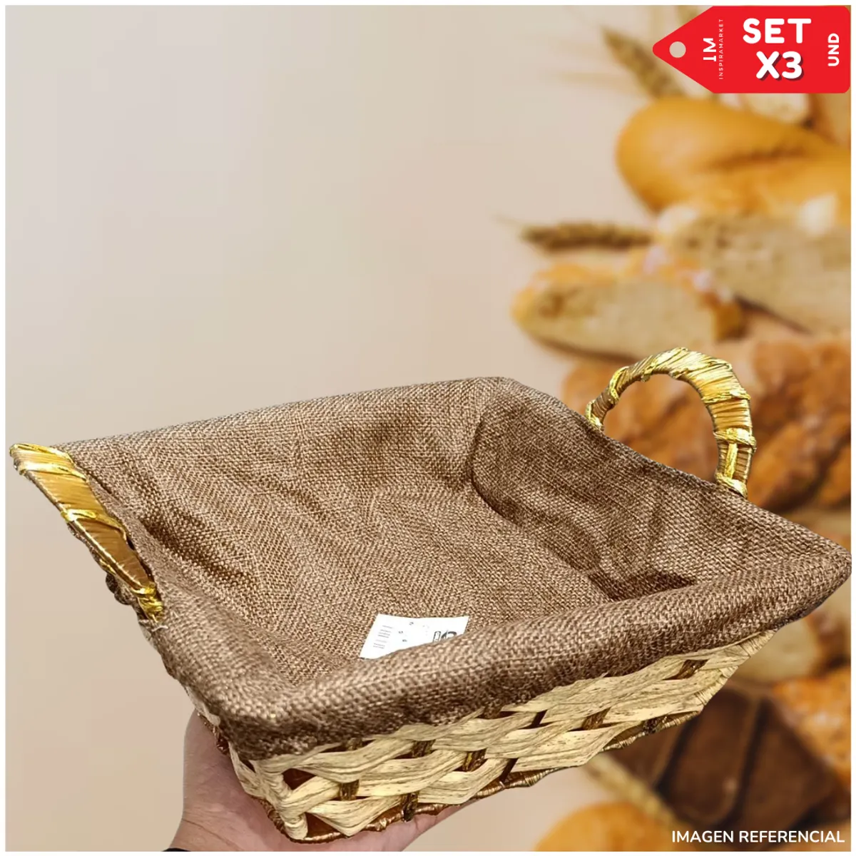 INSPIRA MARKET - Canasta Cesta Panera Multiuso Set x3