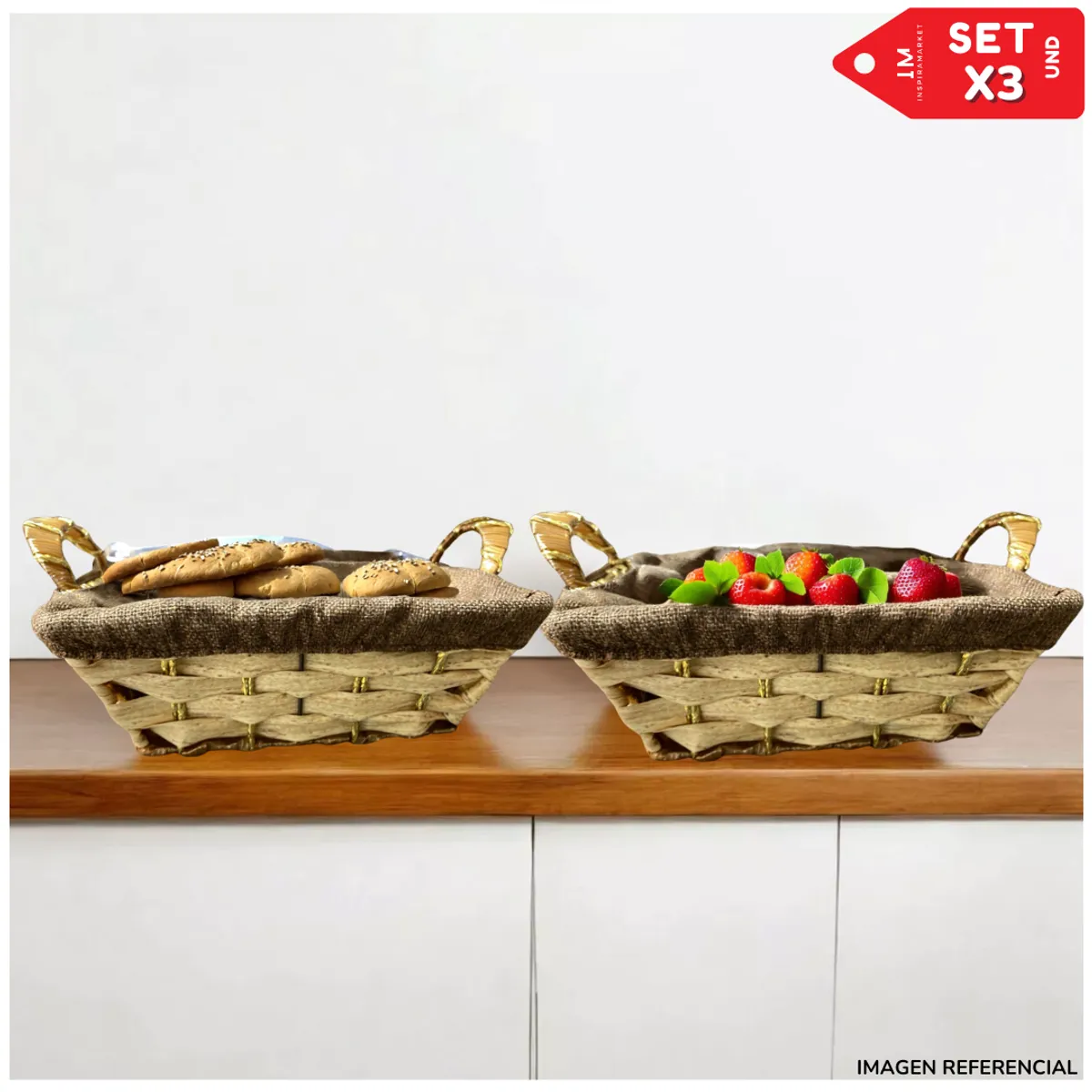 INSPIRA MARKET - Canasta Cesta Panera Multiuso Set x3