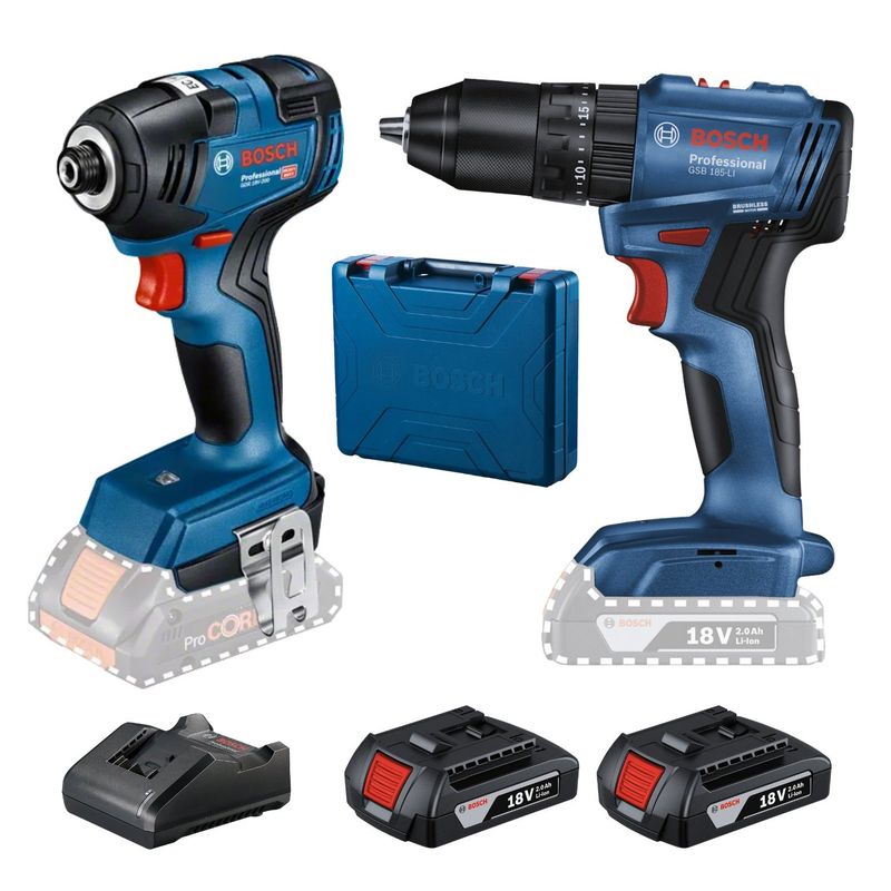 BOSCH - Taladro Percutor 12 GSB 185-LI + Atornillador de Impacto 14 Hex GDR 18V Bosch