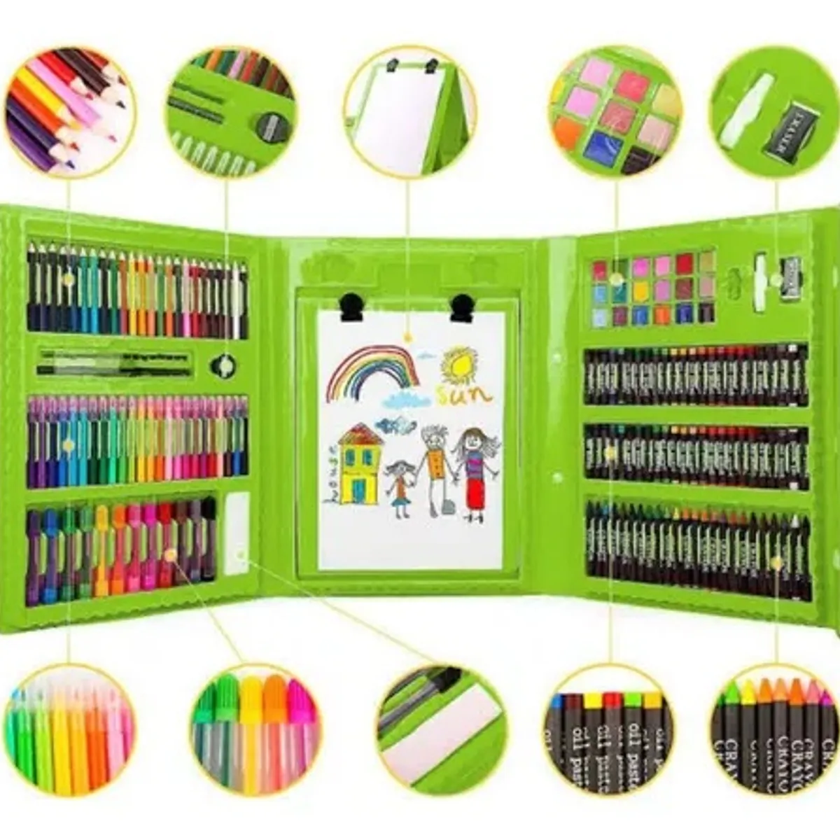 GENERICO - Kit de Arte y Dibujo de 208 Pzs - GENERICO- Verde