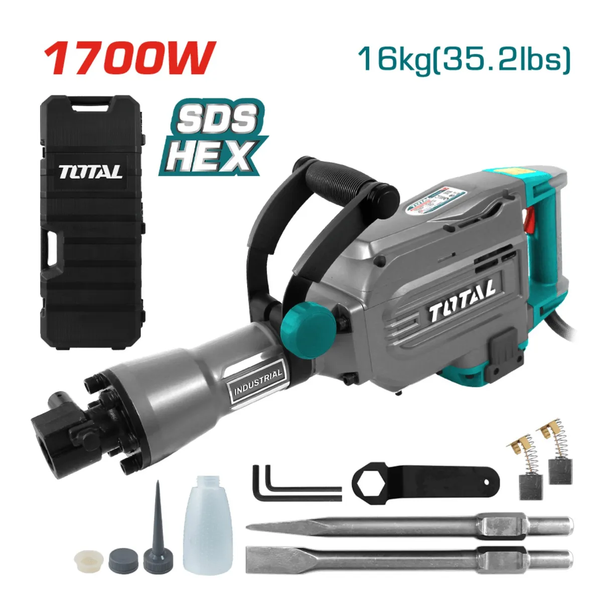 TOTAL TOOLS - Martillo demoledor 1700w 45 Joules SDS HEX Industrial Total