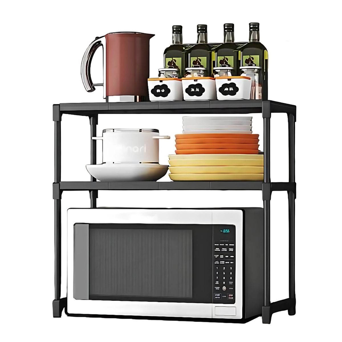 GENERICO - Estante Organizador de Microondas Multiusos de 3 Niveles - Negro - M