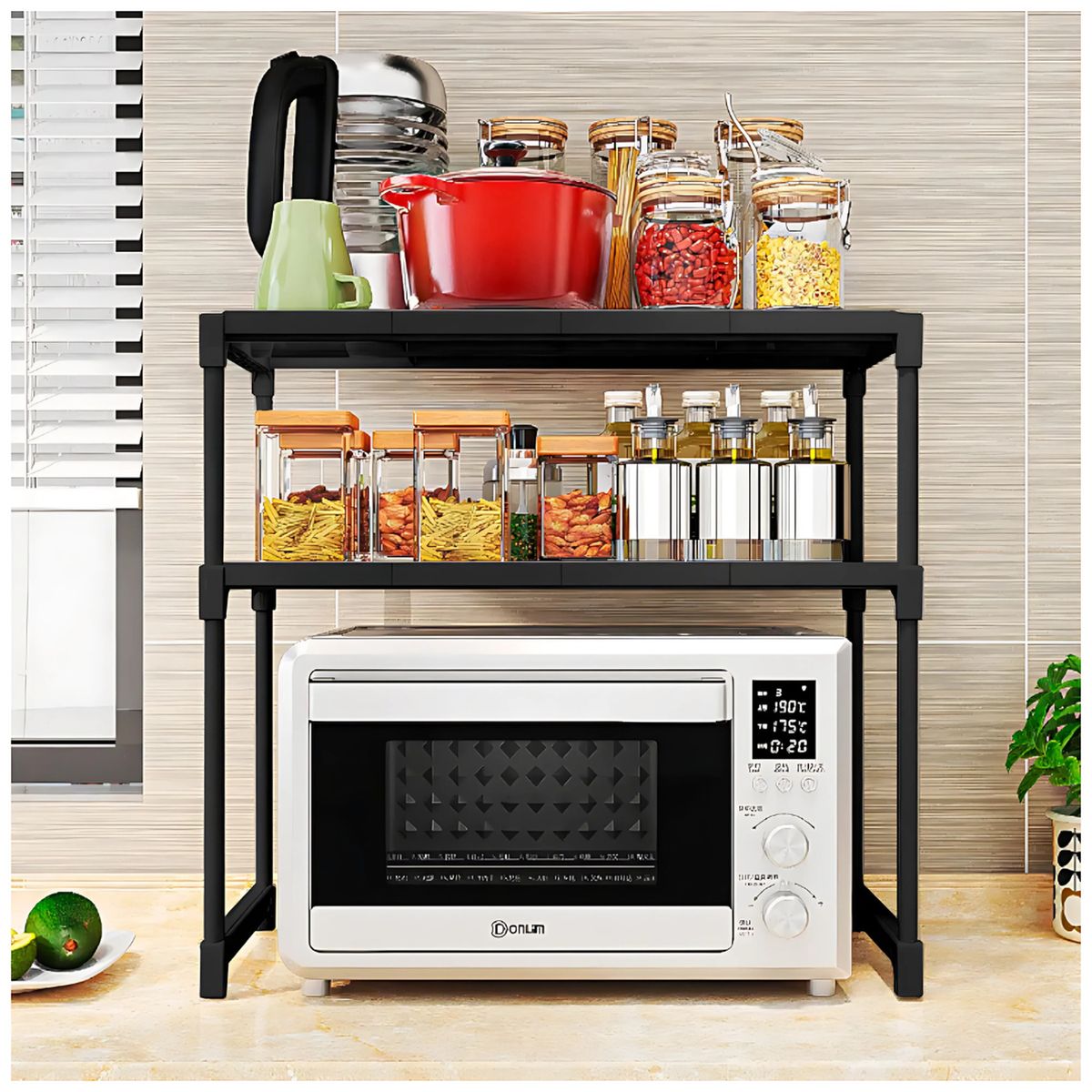 GENERICO - Estante Organizador de Microondas Multiusos de 3 Niveles - Negro - M