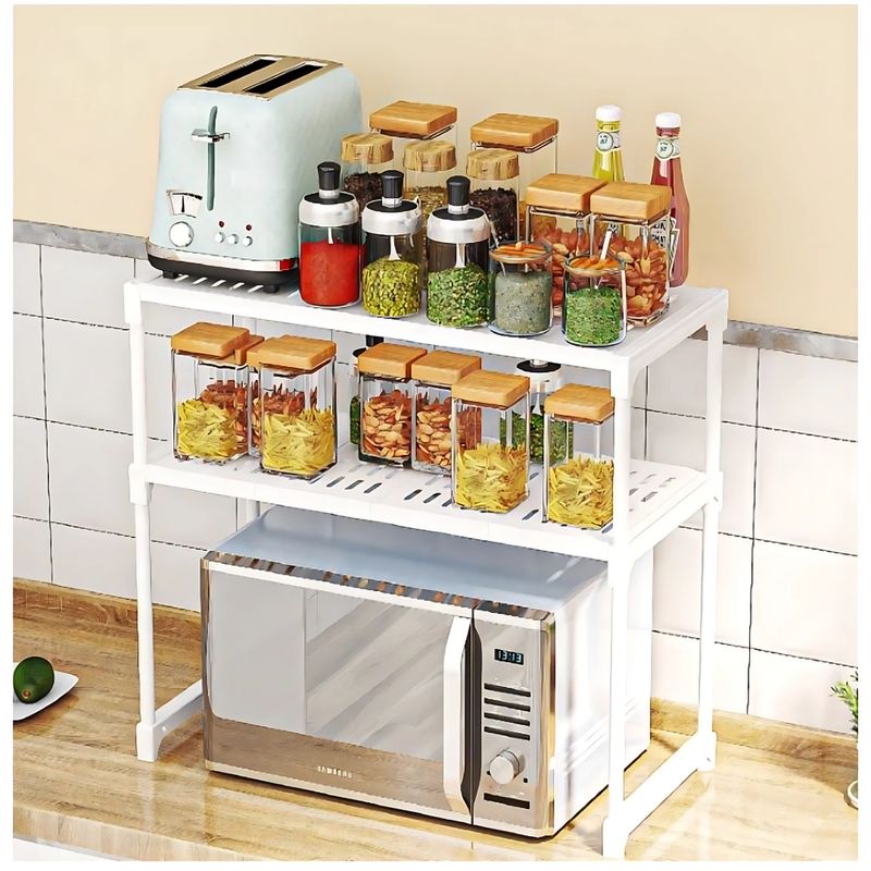 GENERICO - Estante Organizador de Microondas Multiusos de 3 Niveles - Blanco - M