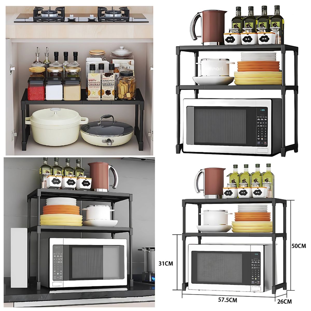 GENERICO - Estante Organizador de Microondas Multiusos de 3 Niveles - Blanco - M