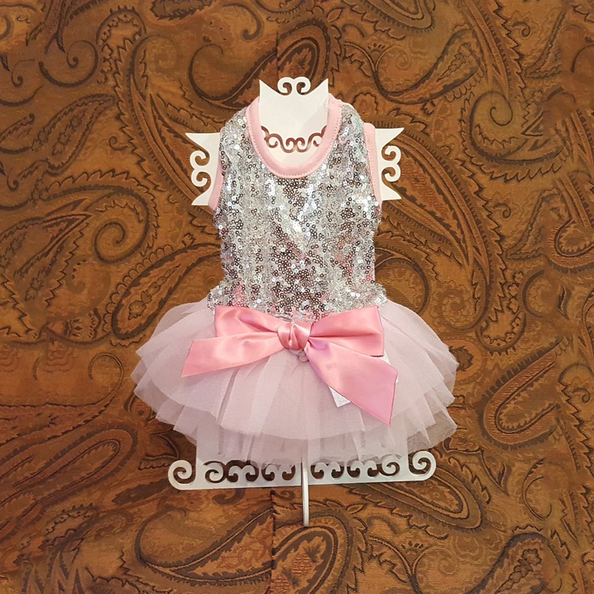 GENERICO - TERNURA BRILLANTE VESTIDO MASCOTAS ROSA-PLATEADO TALLA L