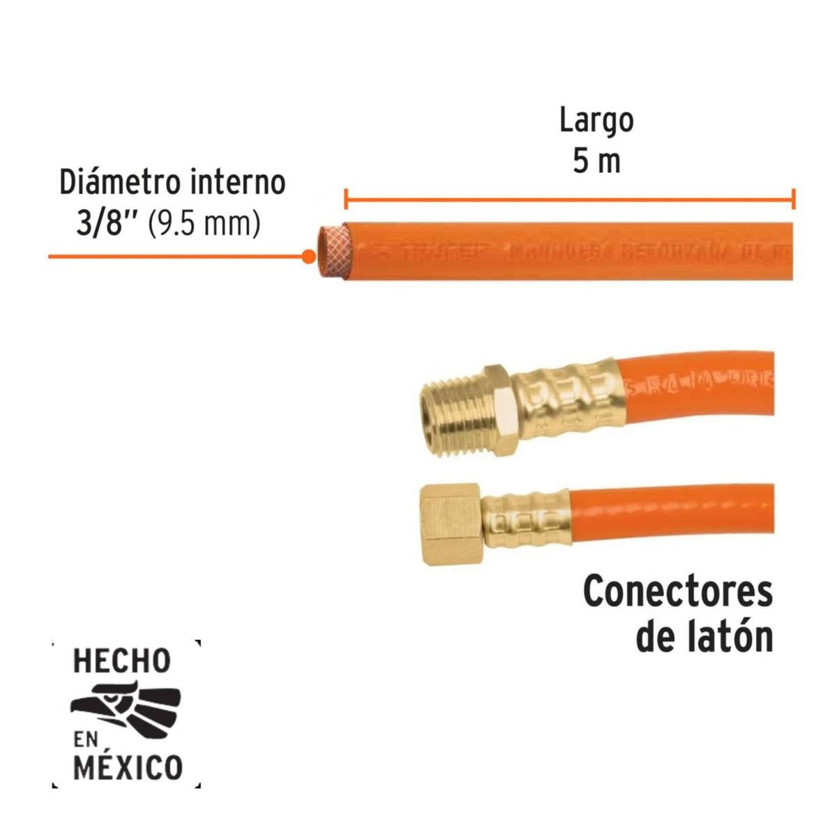 TRUPER - Manguera 5m para compresor +  4 conectores + 2 coples de latón Truper