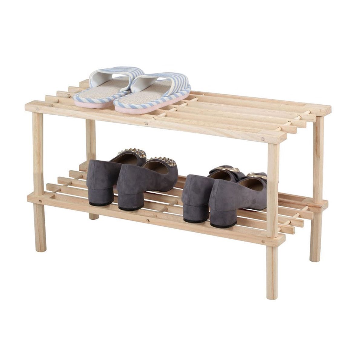 GENERICO - Zapatero de dos niveles estilo Nordico - Madera de cedro natura