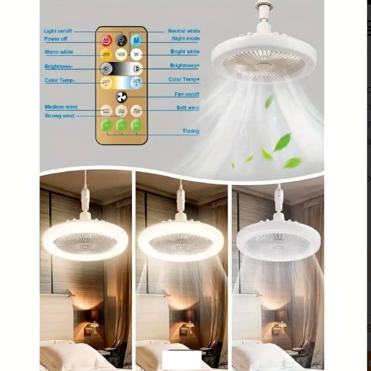 SEISA - Foco Ventilador de Techo Giratorio Ajustable 30W Control y Fragancia