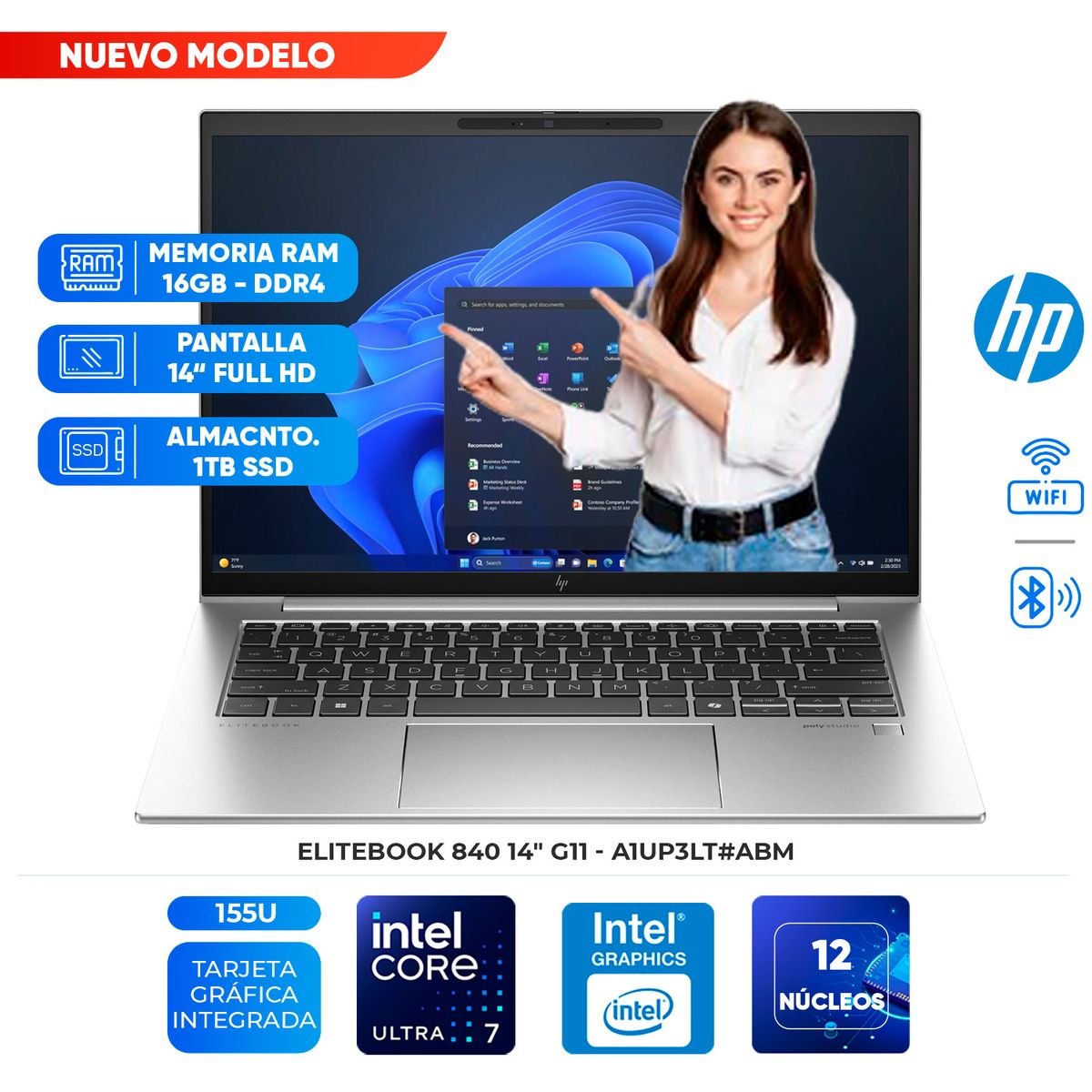 LENOVO - Laptop HP EliteBook 840 G11, CORE ULTRA 7 155U, 16GB DDR5, 1TB SSD, 14" LCD LED WUXGA