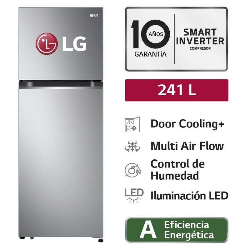 LG - Refrigeradora LG Top freezer GT24BPP 241 L con Door Cooling Plateada