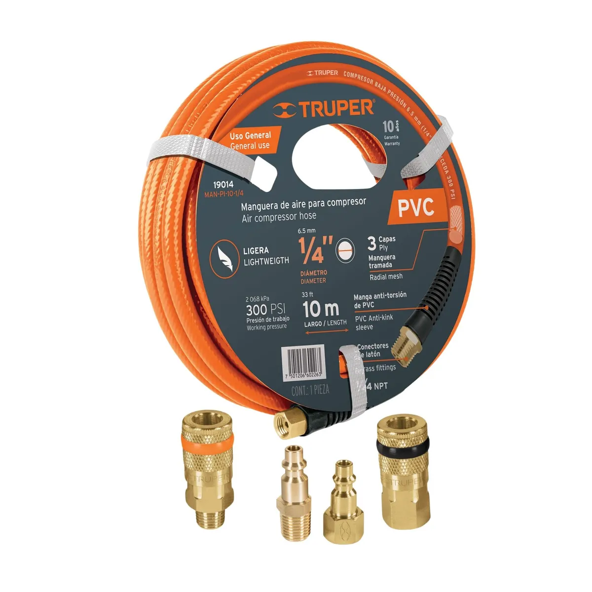 TRUPER - Manguera para comprensora 10m + 2 conectores rápidos + 2 coples