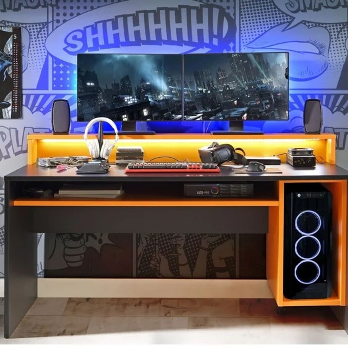 GENERICO - Escritorio Gamer Usopp Moderno - Negro y Naranja