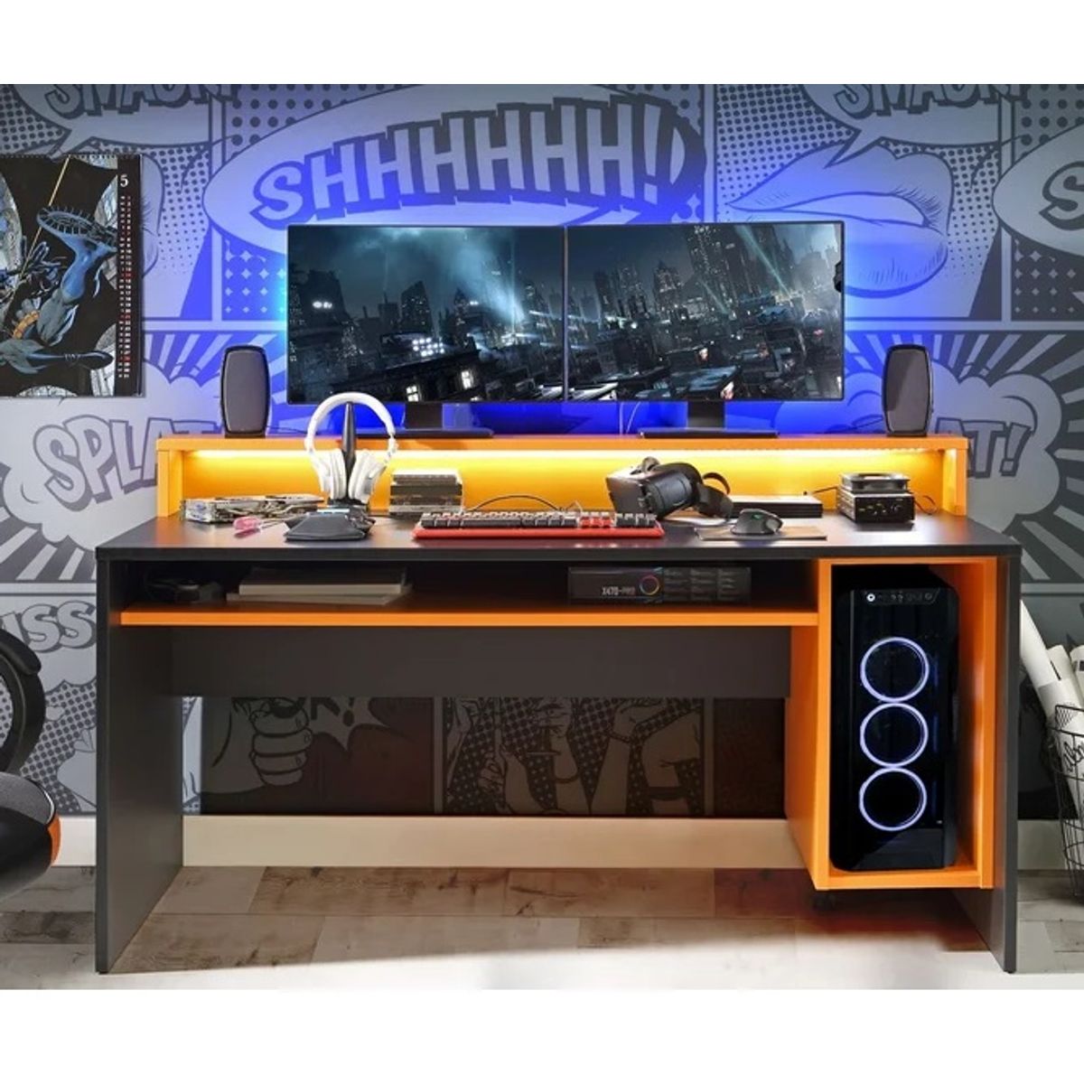 GENERICO - Escritorio Gamer Usopp Moderno - Negro y Naranja
