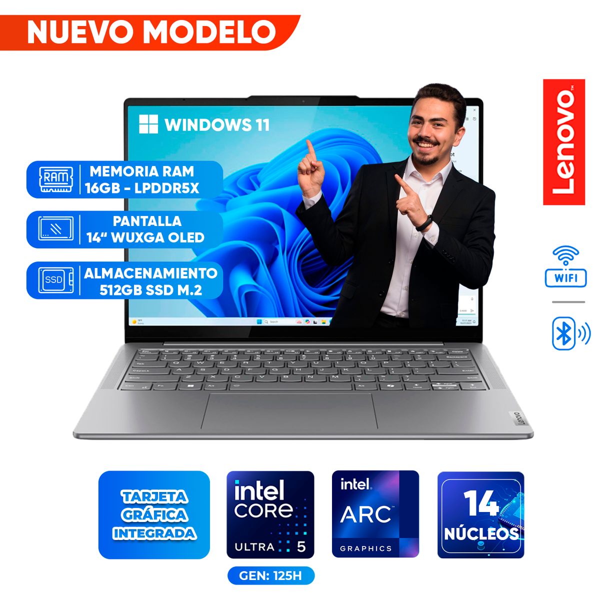 LENOVO - Laptop Lenovo Yoga Slim 7, Core Ultra 5 125H, 16GB LPDDR5x, 512GB SSD, 14 WUXGA OLED