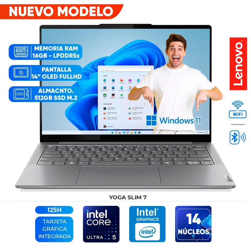 LENOVO - Laptop Lenovo Yoga Slim 7, Core Ultra 5 125H, 16GB LPDDR5x, 512GB SSD, 14 WUXGA OLED