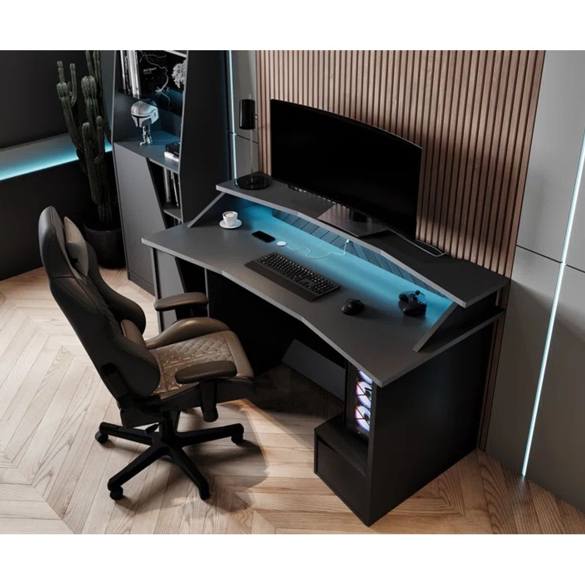 GENERICO - Escritorio Gamer Kikunojo Moderno - Gris Oscuro