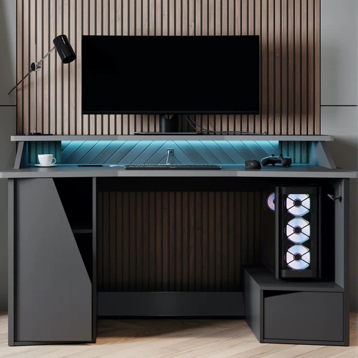 GENERICO - Escritorio Gamer Kikunojo Moderno - Gris Oscuro