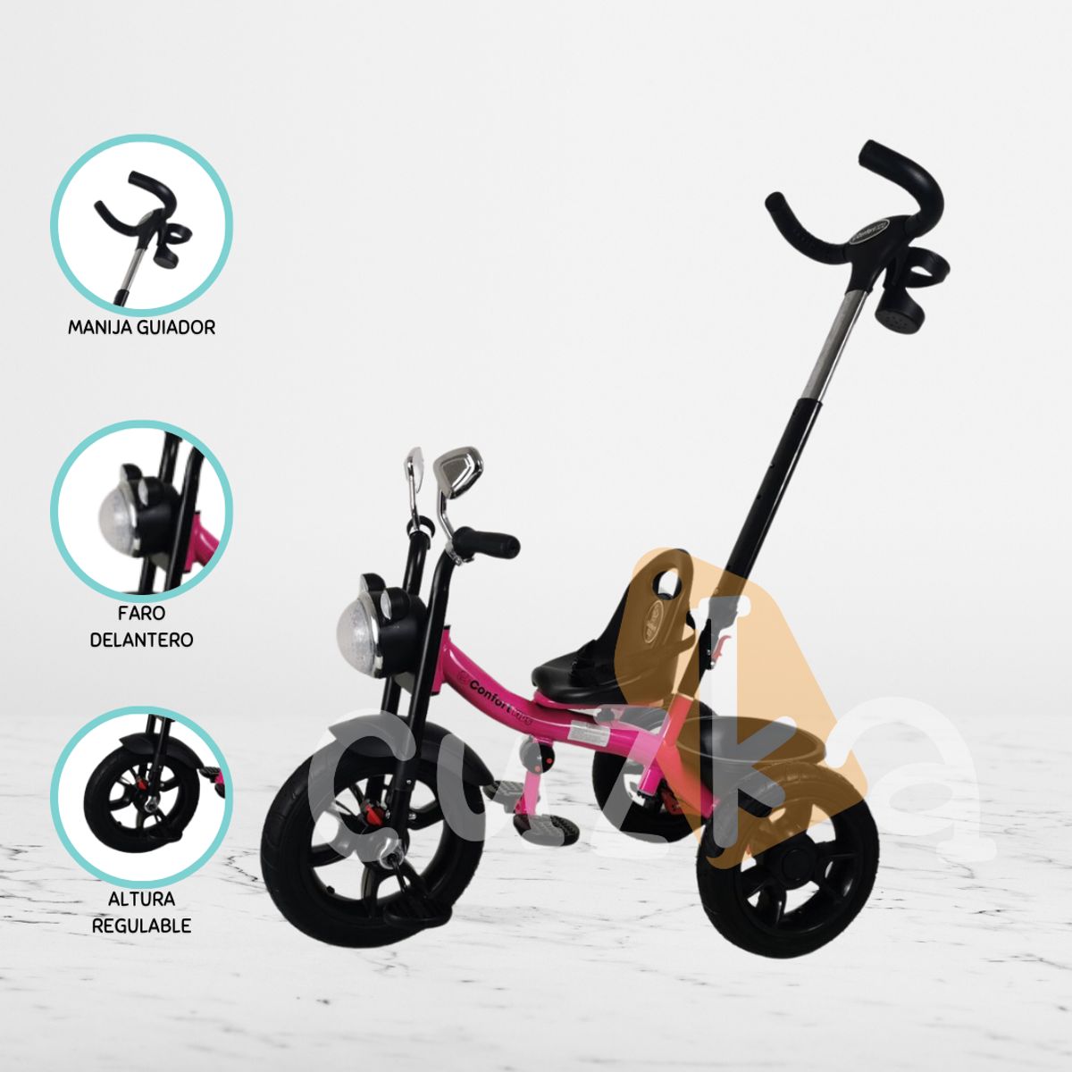 CUZKA - Triciclo Guiador para Niños «PUSHER» Pink