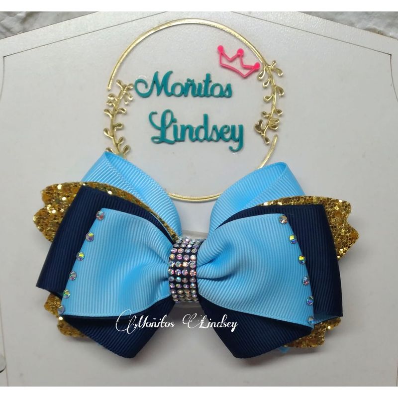 GENERICO - Lazo Escolar para Cabello Niña  Celeste y Azul Noche - Moñitos Lindsey