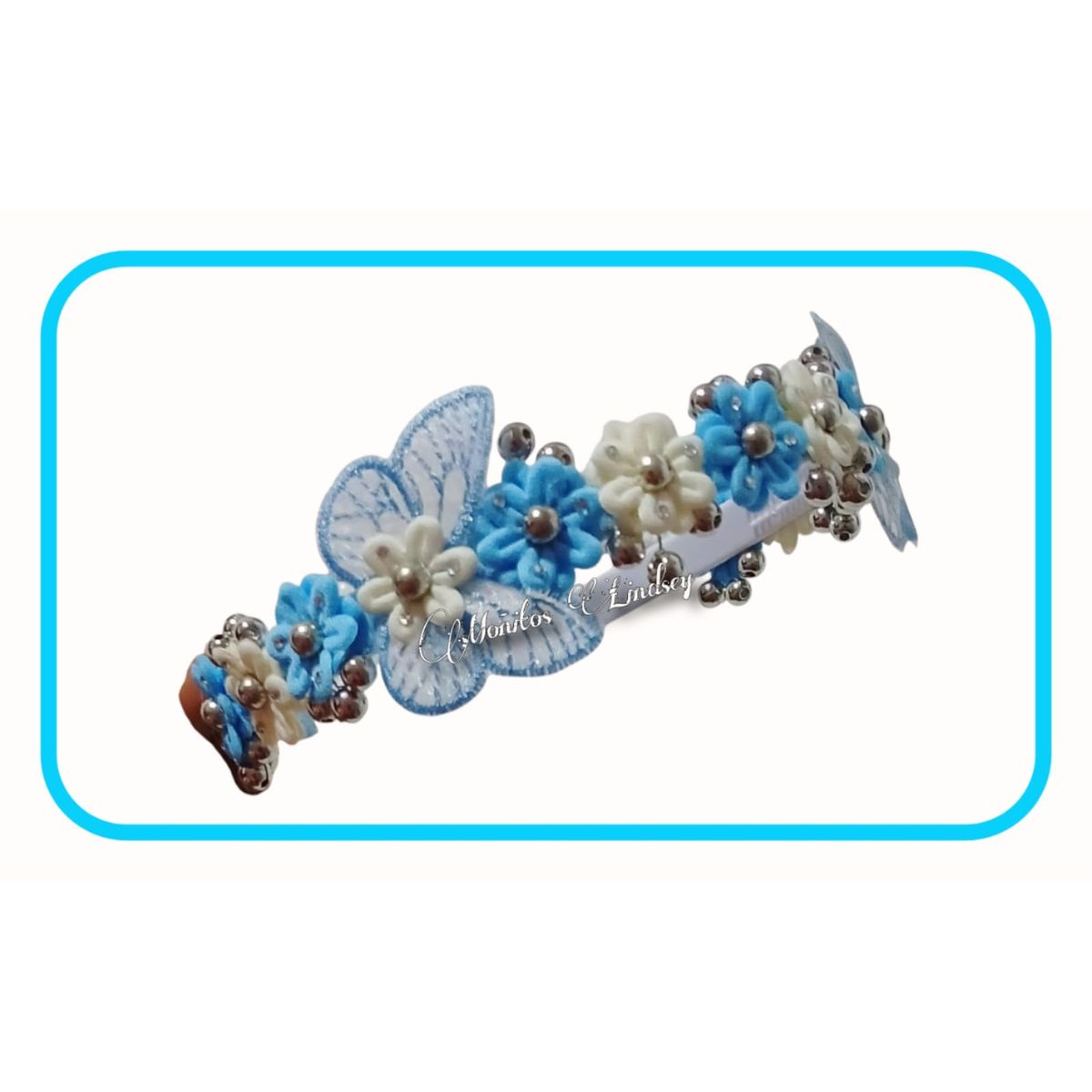 GENERICO - Vincha Flores CELESTE - Moñitos Lindsey