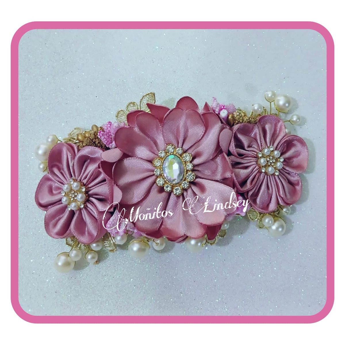 GENERICO - Tocado Flores PALO ROSA- Moñitos Lindsey