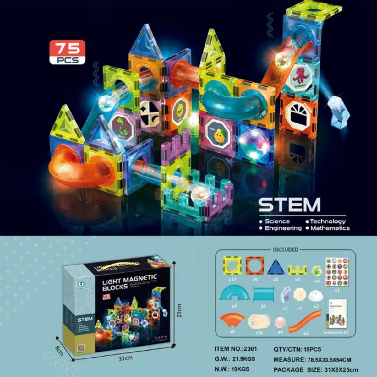 GENERICO - Bloques didacticos castillos magnéticos Led