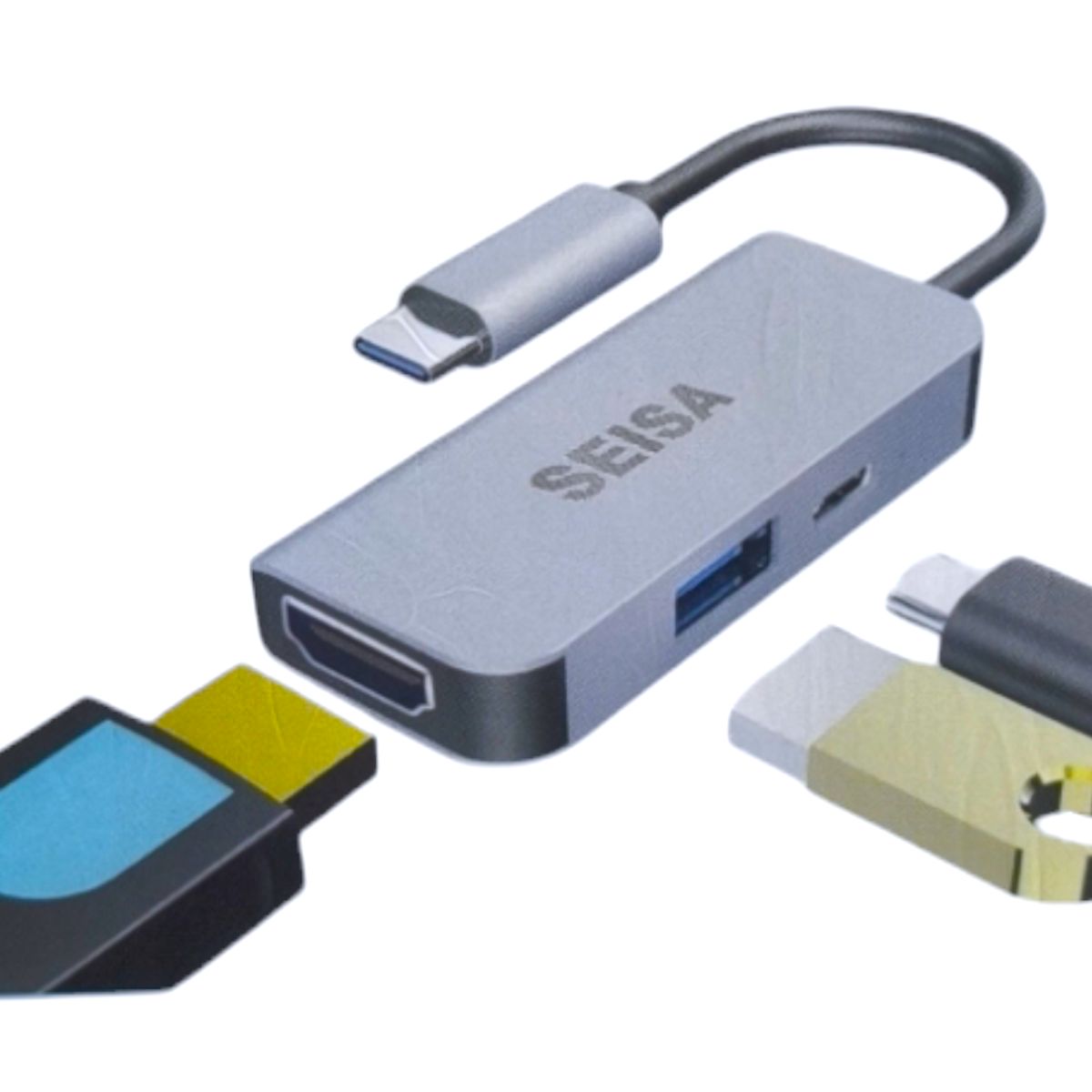 SEISA - Convertidor 3 en 1: Tipo-C a HDMI + USB3.0 + PD