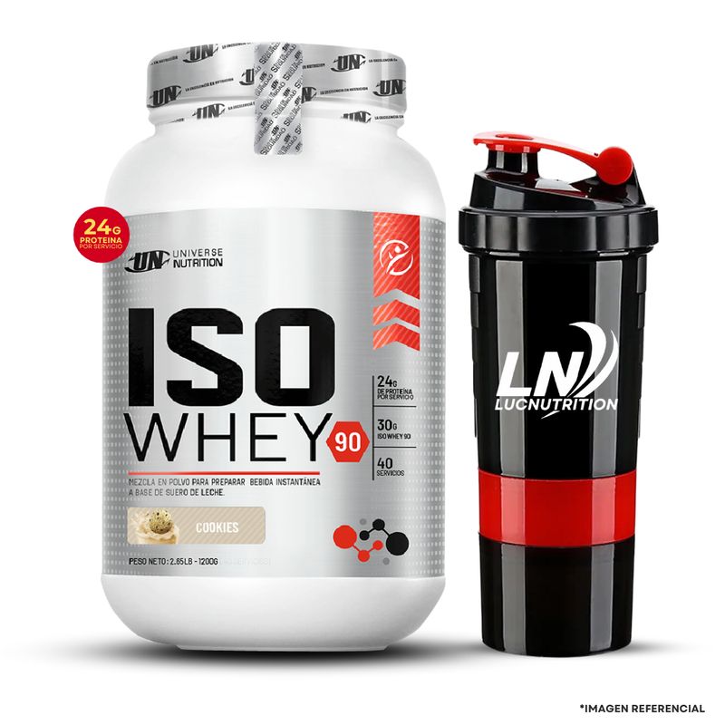 UNIVERSE NUTRITION - PROTEINA ISO WHEY 90 1KG COOKIE AND CREAM + SMARTSHAKER 3 CUERPOS