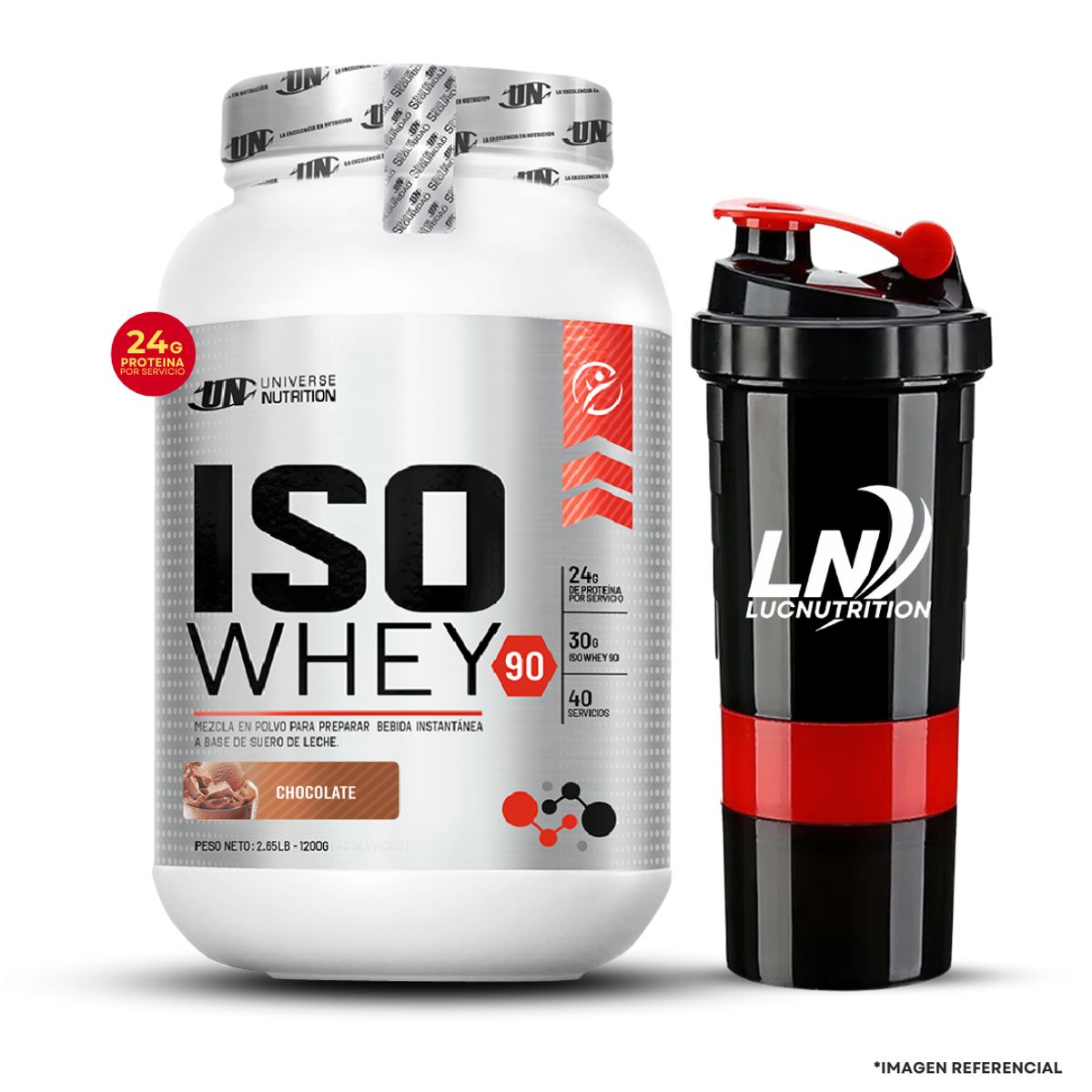 UNIVERSE NUTRITION - PROTEINA ISO WHEY 90 1KG CHOCOLATE + SMARTSHAKER 3 CUERPOS