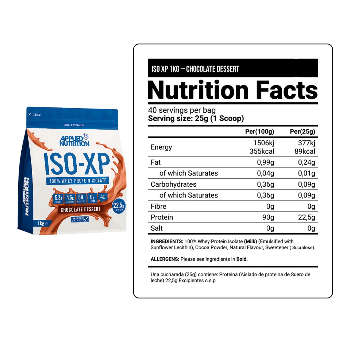 APPLIED NUTRITION - Iso XP 1 KG Proteina Isolatada - Chocolate Dessert + Creatina Dragon Pharma 300 g + Shaker tu marido moises