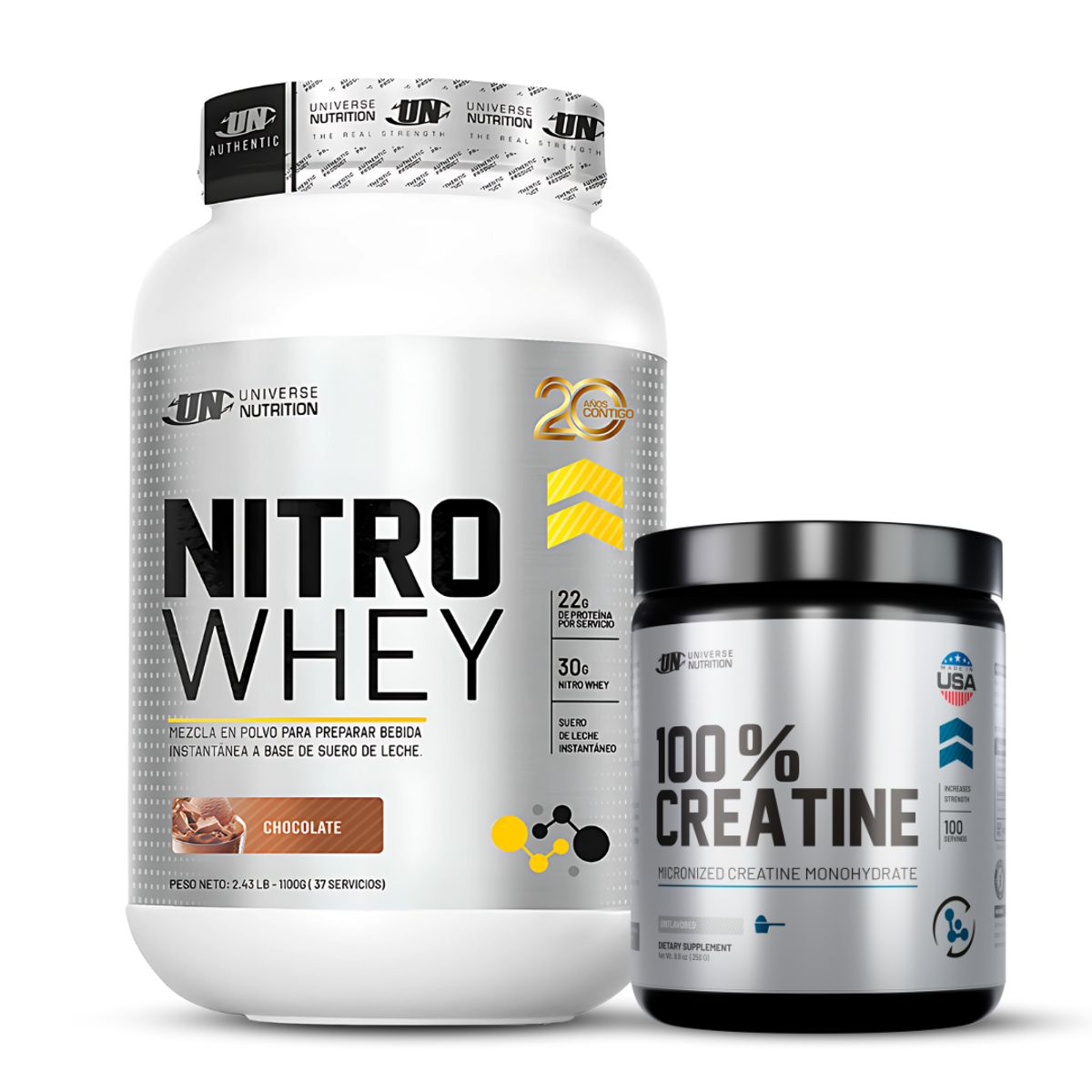 UNIVERSE NUTRITION - Proteina Nitro Whey 1.1 kg Sabor chocolate + Creatina UN 250g