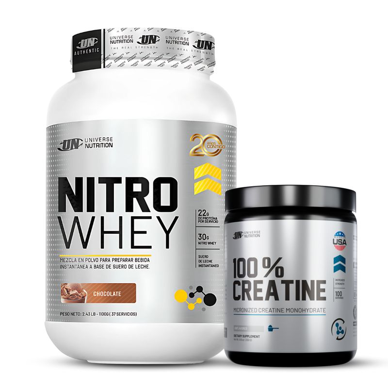 UNIVERSE NUTRITION - Proteina Nitro Whey 1.1 kg Sabor chocolate + Creatina UN 250g