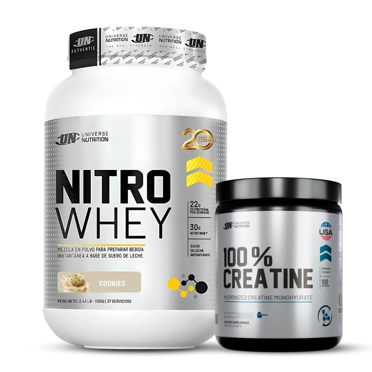 UNIVERSE NUTRITION - Proteina Nitro Whey 1.1 kg Sabor cookie and cream + Creatina UN 250g