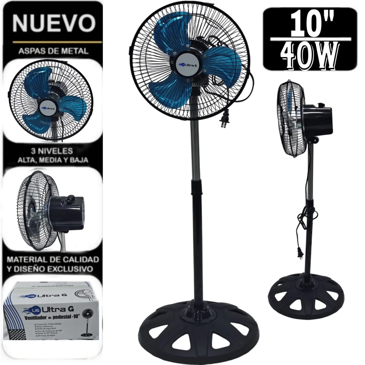GENERICO - Pack de 4 Ventiladores Pedestal de 10 Negro 40W ULTRA G