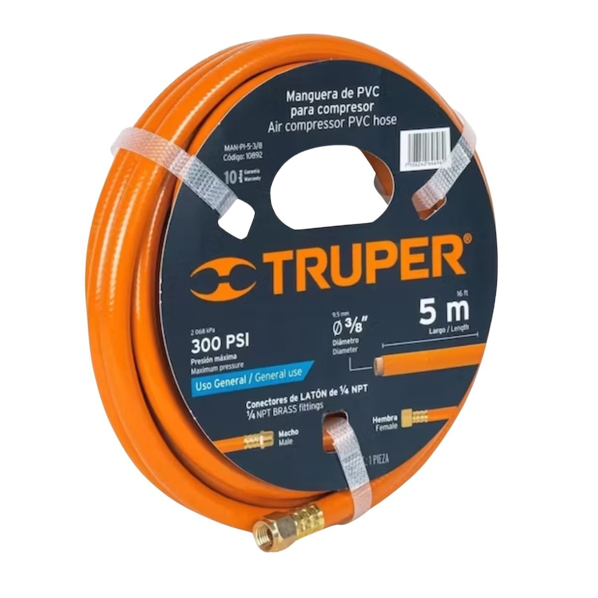 TRUPER - Manguera de aire 5m + 2 conectores rápidos + 2 coples Truper