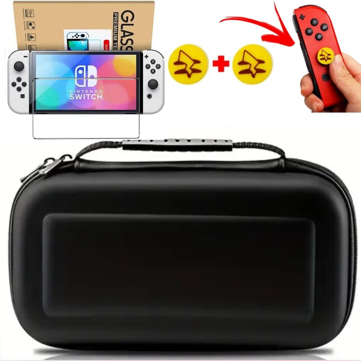 GENERICO - Para Nintendo Switch OLED - Mica + Funda Estuche Protector case -NEGRO