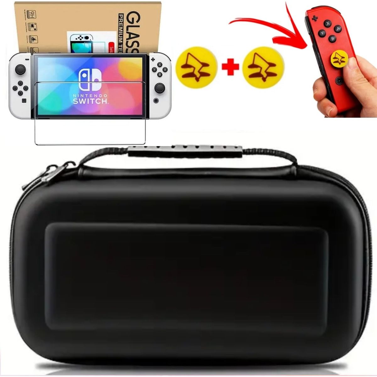 GENERICO - Para Nintendo Switch OLED - Mica + Funda Estuche Protector case -NEGRO