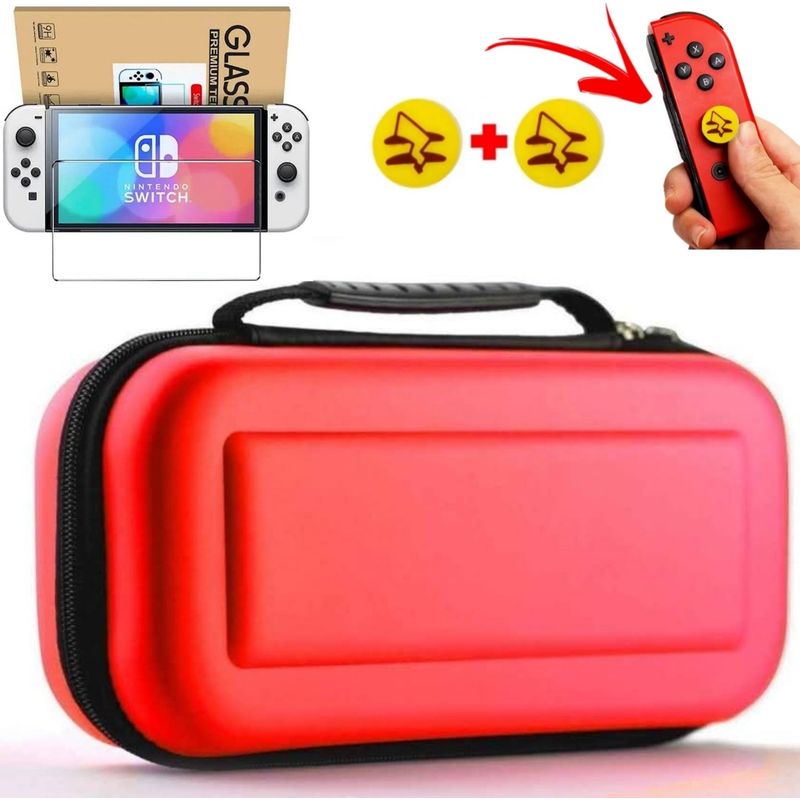 GENERICO - Mica + Funda Estuche Protector case Para Nintendo Switch OLED - ROJO