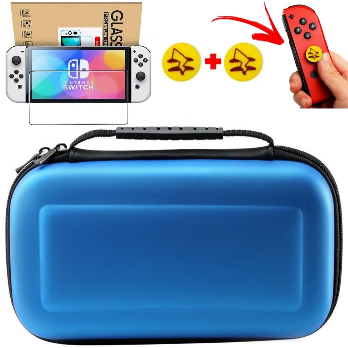 GENERICO - Mica + Funda Estuche Protector case Para Nintendo Switch OLED - AZUL