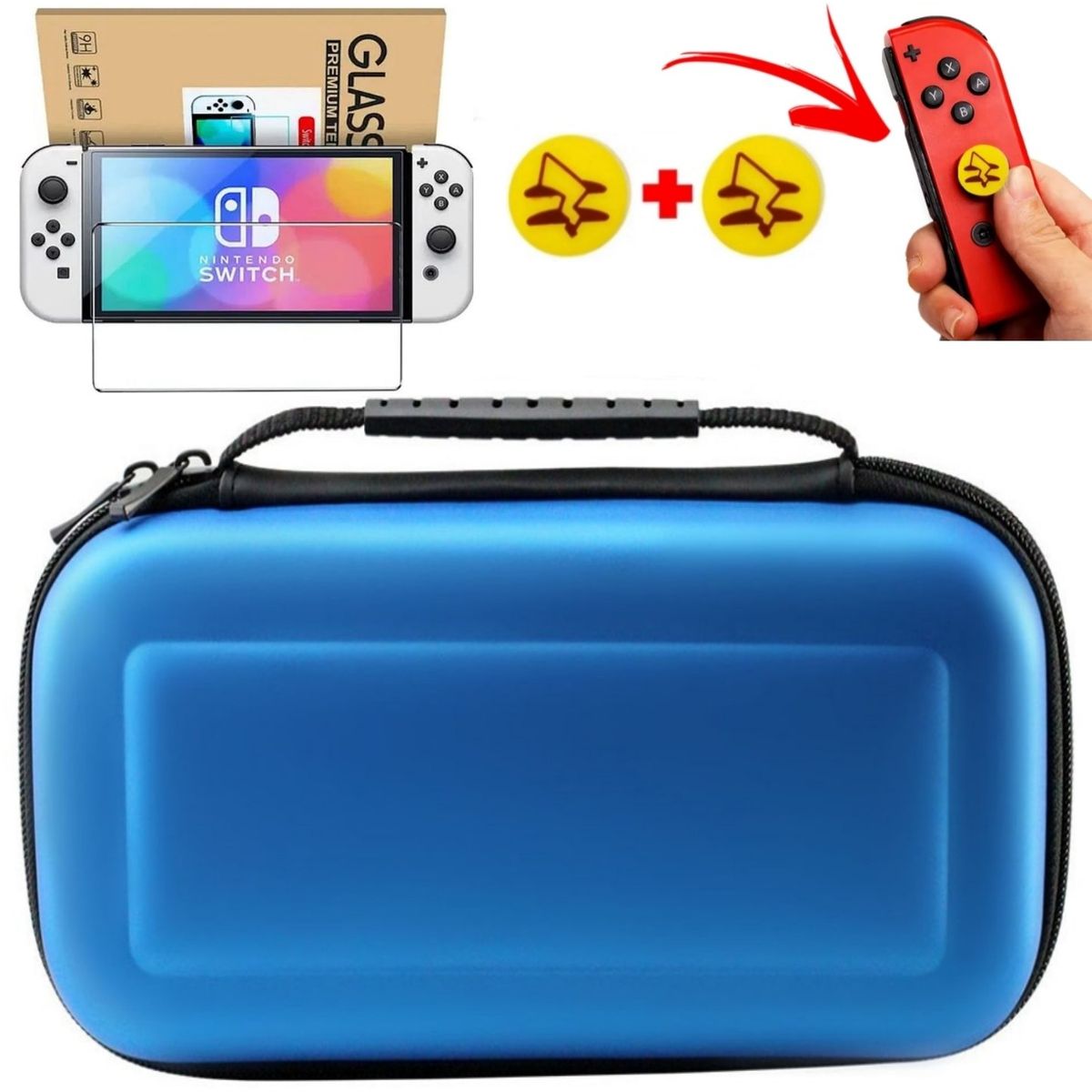 GENERICO - Mica + Funda Estuche Protector case Para Nintendo Switch OLED - AZUL