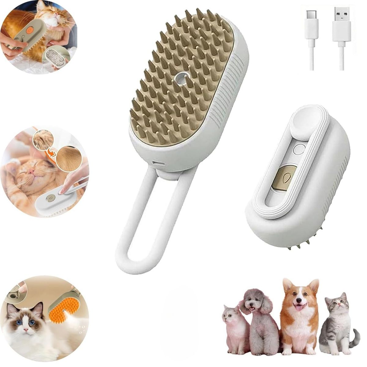 GENERICO - CEPILLO PEINE A VAPOR PARA GATOS PERROS MASAJEADOR 3 EN 1