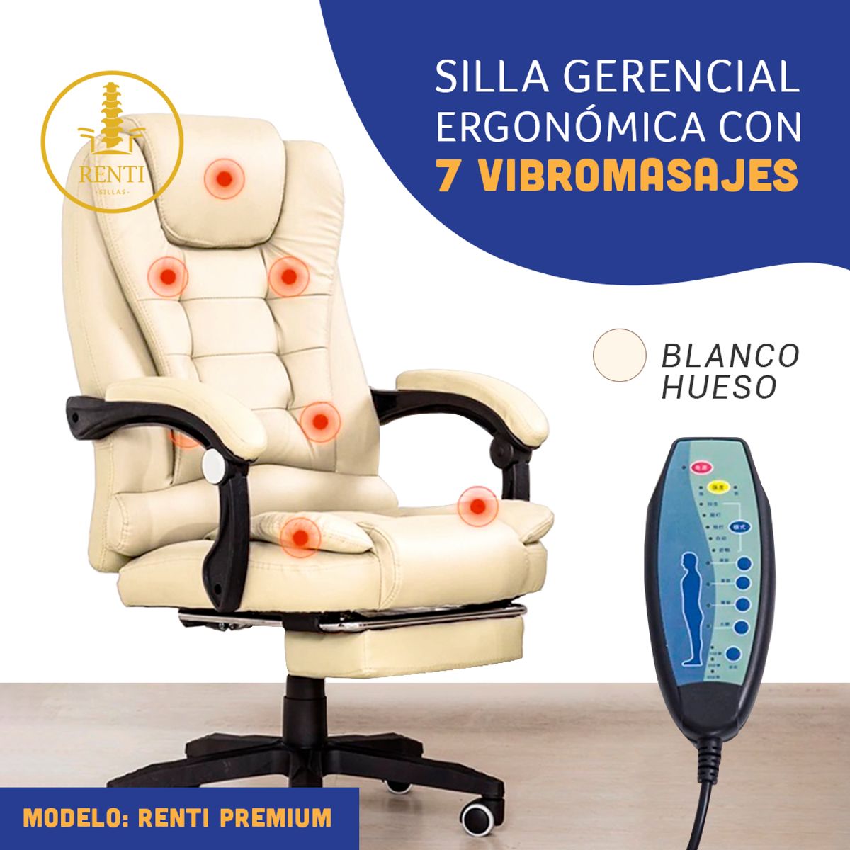GENERICO - Silla Ergonómica Gerencial reclinable- 7 Masajes color blanco
